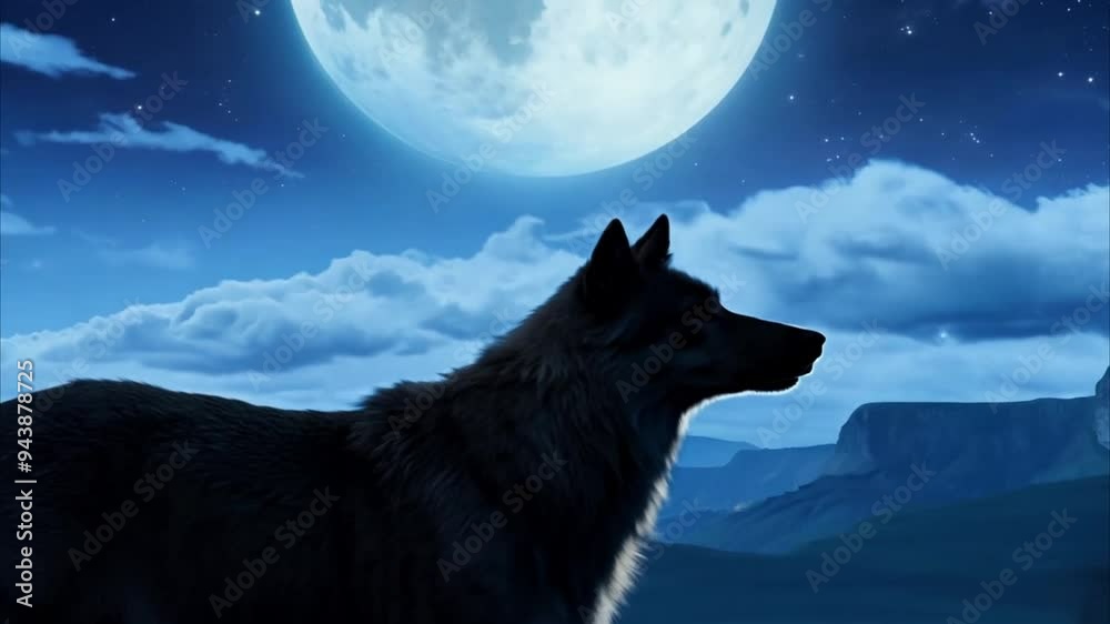 Horizontal Halloween Wolf Howling at Full Moon in Starry Night - Background for Playlist Horizontal Halloween Wolf Howling at Full Moon in Starry Night - Background for Playlist