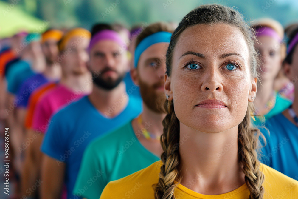 Group of People in Colorful Shirts Attending an Outdoor Event Group of People in Colorful Shirts Attending an Outdoor Event