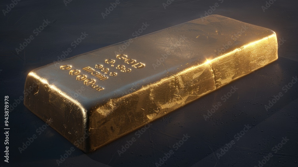 Fototapeta premium A Single Gold Bar on a Dark Surface