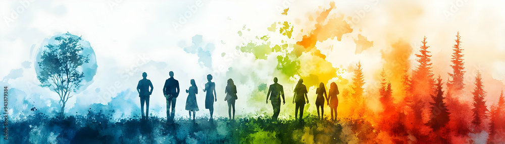 People with Watercolor Earth and Environmental Data concept as A group of people analyzing watercolor earth and environmental data set against a dreamy background offering ample space for text or grap People with Watercolor Earth and Environmental Data concept as A group of people analyzing watercolor earth and environmental data set against a dreamy background offering ample space for text or grap