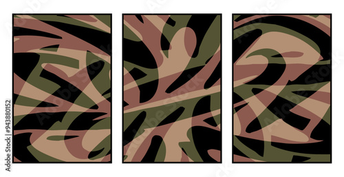 Set of 3 Abstract pattern. Illustration for printing on wall decorations. For use in graphics.