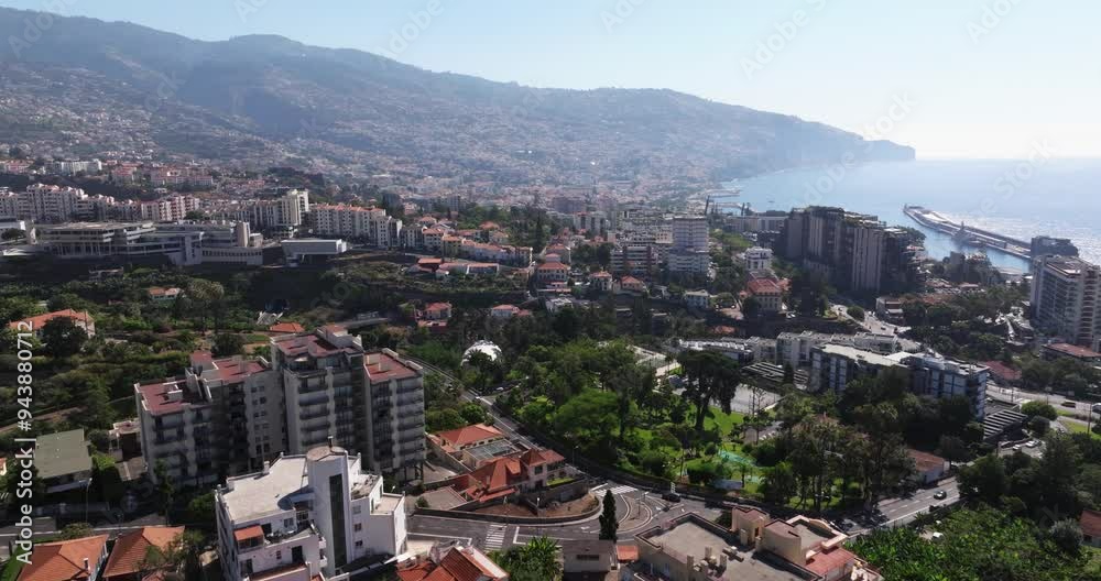 Establishing Aerial View of Funchal, Madeira on Hot Summer Day in Portugal Establishing Aerial View of Funchal, Madeira on Hot Summer Day in Portugal