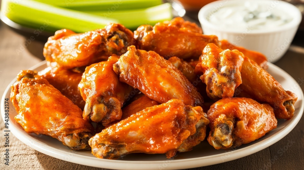 Spicy Buffalo Chicken Wings on a Plate Spicy Buffalo Chicken Wings on a Plate