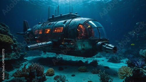 Obraz na płótnie A futuristic submarine gliding silently w salonie