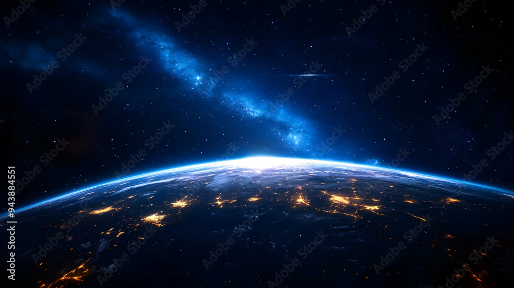 Fototapeta premium Earth at night with a view of the milky way.