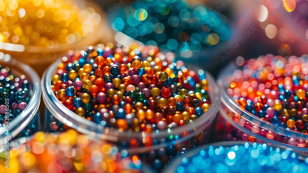A container bursting with vibrant beads A container bursting with vibrant beads