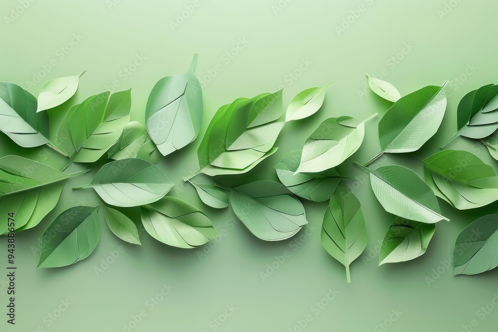 Fototapeta premium A green leafy plant with many leaves is shown in a row