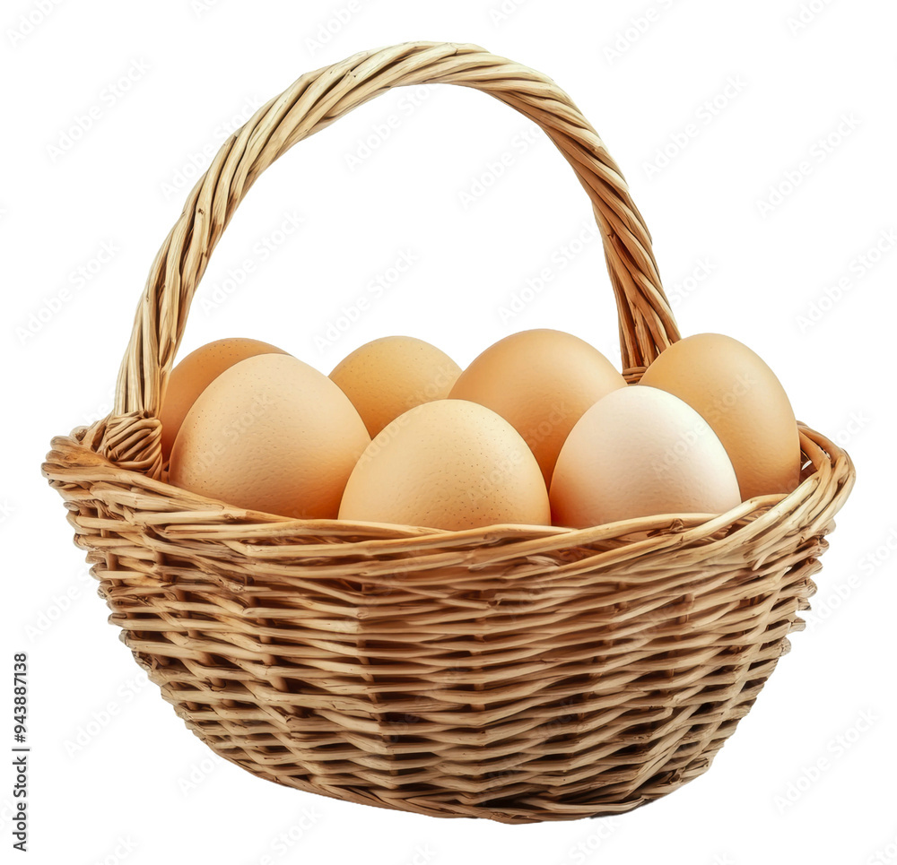 PNG Fresh brown eggs in a woven basket on display PNG Fresh brown eggs in a woven basket on display