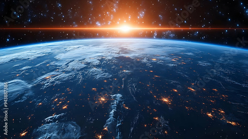 Earth from space with a sun...