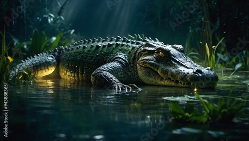 A majestic crocodile emerging