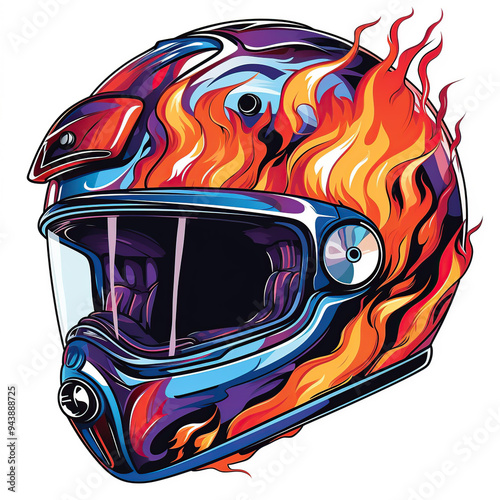 A motorcycle helmet with flames on a white background. photo