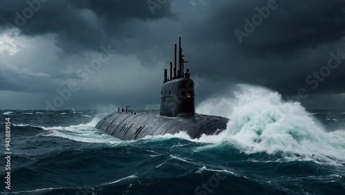 Obraz na płótnie A powerful military submarine surfacing w salonie