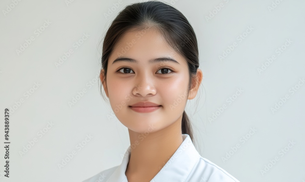 Young Asian Female Nurse Portrait on White Background: Professional Healthcare Worker Illustration for Medical Advertising, Nursing Day Campaigns, and Hospital Branding. Minimalist Design with Elegant Young Asian Female Nurse Portrait on White Background: Professional Healthcare Worker Illustration for Medical Advertising, Nursing Day Campaigns, and Hospital Branding. Minimalist Design with Elegant