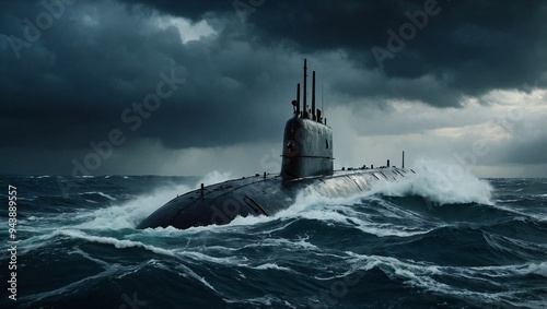 Obraz na płótnie A powerful military submarine surfacing w salonie