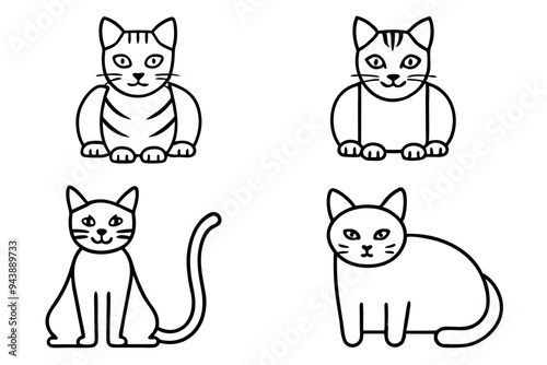 4 difference icon of a cat line art on white background