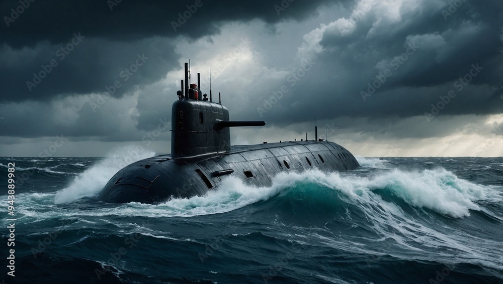Fototapeta premium A powerful military submarine surfacing