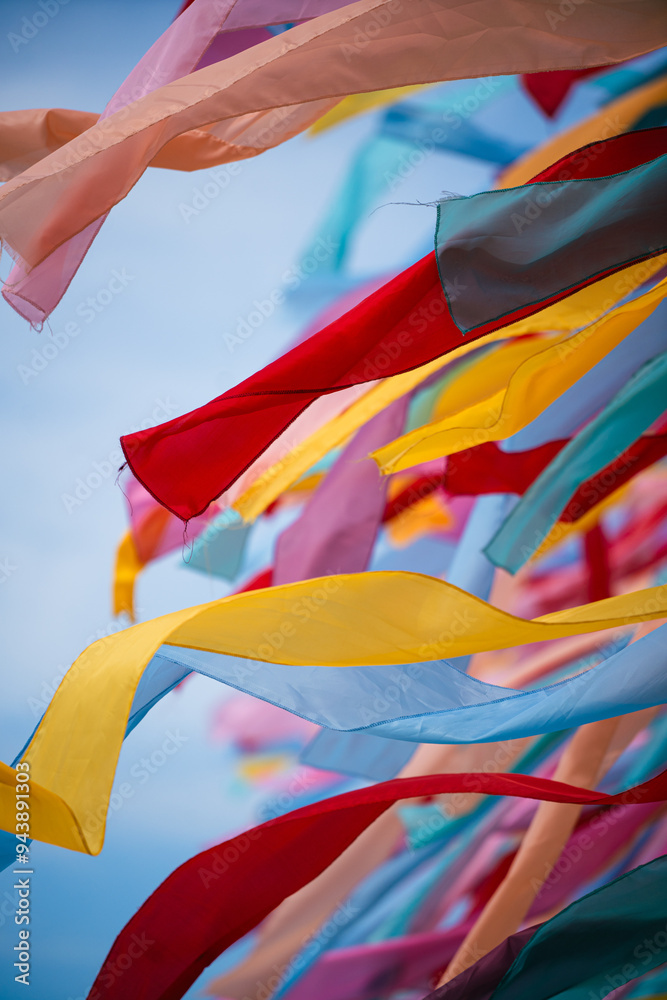 Colorful ribbons blown by the wind