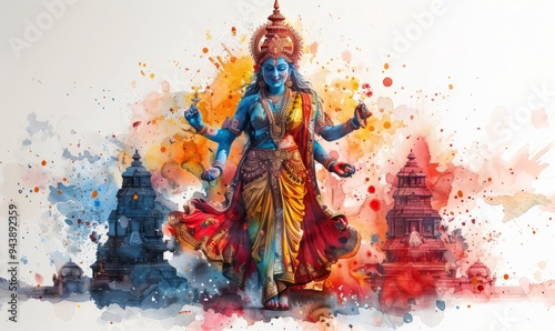 A stunning portrayal of Navaratri, showcasing a divine figure in vibrant colors, surrounded by an aura of devotion