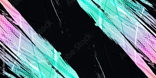 Colorful Pastel Gradient Brush Background with Halftone Effect. Abstract Grunge Sports Banner