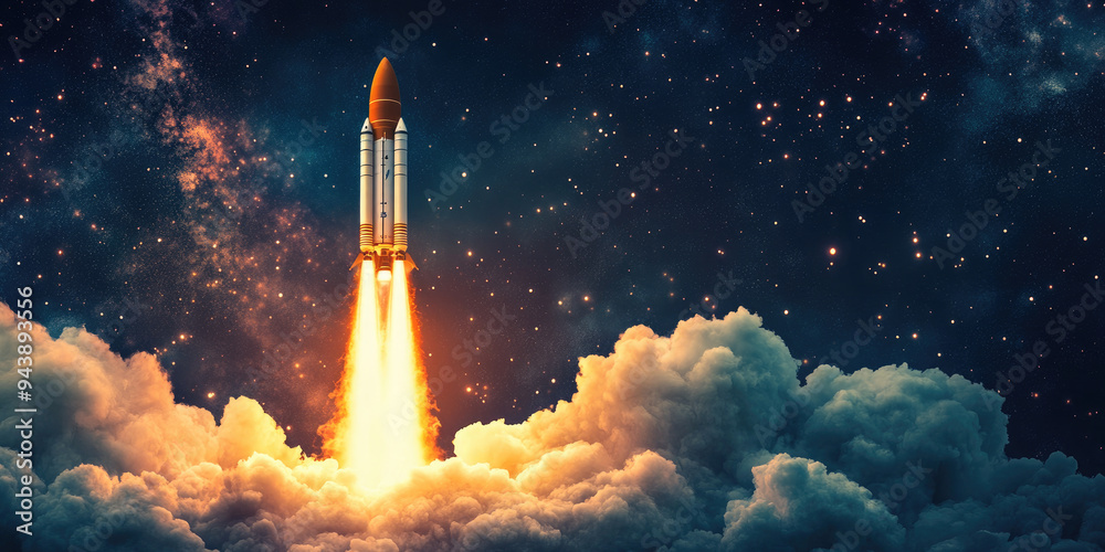 The spaceship has launched from the platform and is flying into space towards places unknown to man. The spaceship has launched from the platform and is flying into space towards places unknown to man.