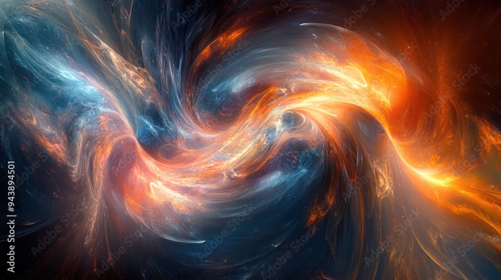 Naklejka premium Abstract Swirling Nebula with Blue and Orange Hues