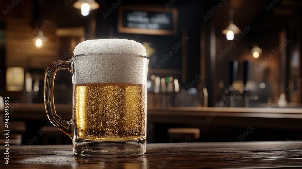 A bartender pours a fresh light lager into a glass mug at a bar, emphasizing the detailed foam and bubbles against a stylish counter and background A bartender pours a fresh light lager into a glass mug at a bar, emphasizing the detailed foam and bubbles against a stylish counter and background