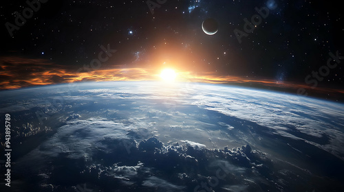 Earthrise with a bright sun...