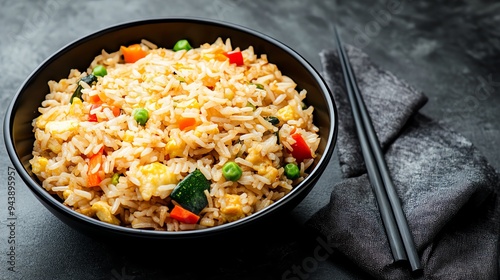 Egg fried rice with vegetables and soy sauce