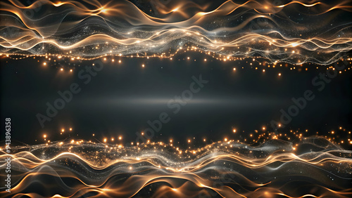 Digital waves border with glowing edges and central copy space concept as A border frame featuring digital waves with glowing edges that frame a central copy space. The waves create a dynamic and flui photo