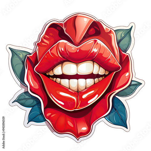 Wallpaper Mural A red rose with a set of bright white teeth and full red lips. Torontodigital.ca