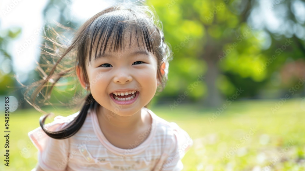 A happy child smiling broadly while playing in the park A happy child smiling broadly while playing in the park