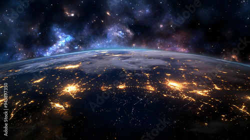 Earth's surface at night wi...