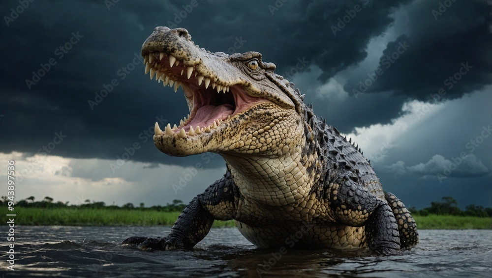Obraz premium fierce crocodile in midroar 