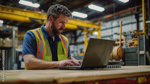 The worker using laptop