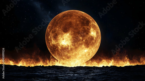 Fiery Planet Rising Over a ...