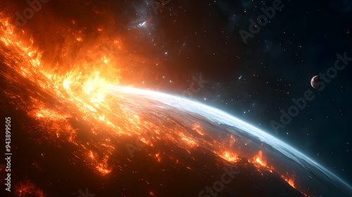 Fiery planet with a glowing...