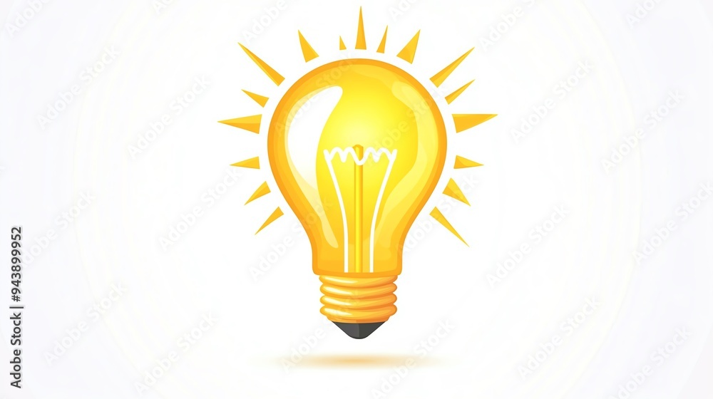 A vibrant yellow light bulb with rays, symbolizing creativity and ideas. Perfect for illustrating innovation and inspiration. A vibrant yellow light bulb with rays, symbolizing creativity and ideas. Perfect for illustrating innovation and inspiration.