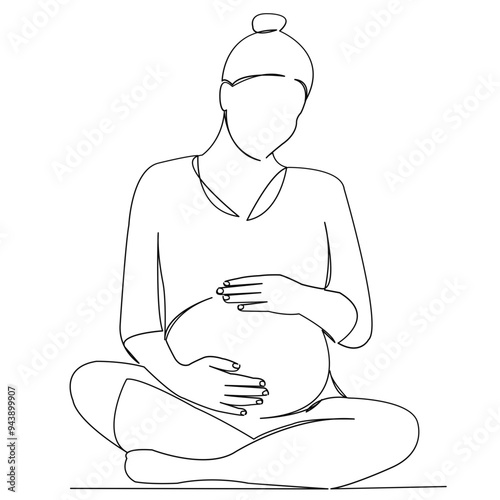 One continuous single drawing line art doodle female, pregnant, pregnancy, woman, parentl. Isolated image hand draw contour on a white background