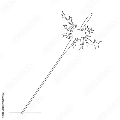 One continuous single drawn line art doodle line, sparkler, firework, hand, celebration, fire. isolated image hand-drawn contour on a white background