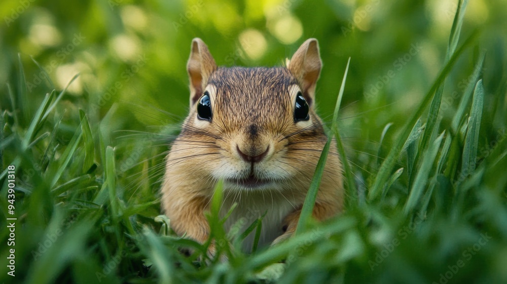 Portrait of a small animal striped squirrel or latin name Eutamias sibiricus in the green grass looking for food background wallpaper AI generated image Portrait of a small animal striped squirrel or latin name Eutamias sibiricus in the green grass looking for food background wallpaper AI generated image