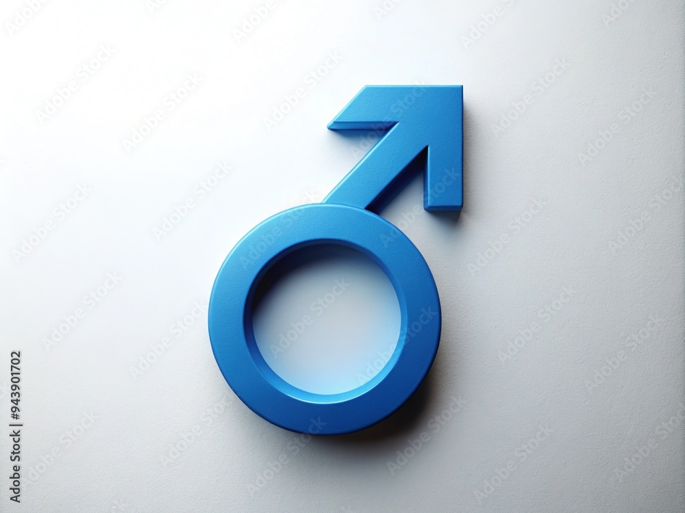 A bold, blue, masculine symbol with an arrow pointing upwards, conveying strength, power, and confidence, set against a clean, white, and minimalist background.