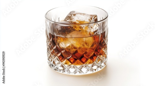 Single Old Fashioned Cocktail on White Background