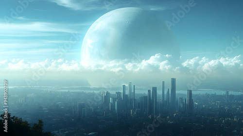 Futuristic city skyline wit...