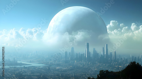 Futuristic city with a gian...