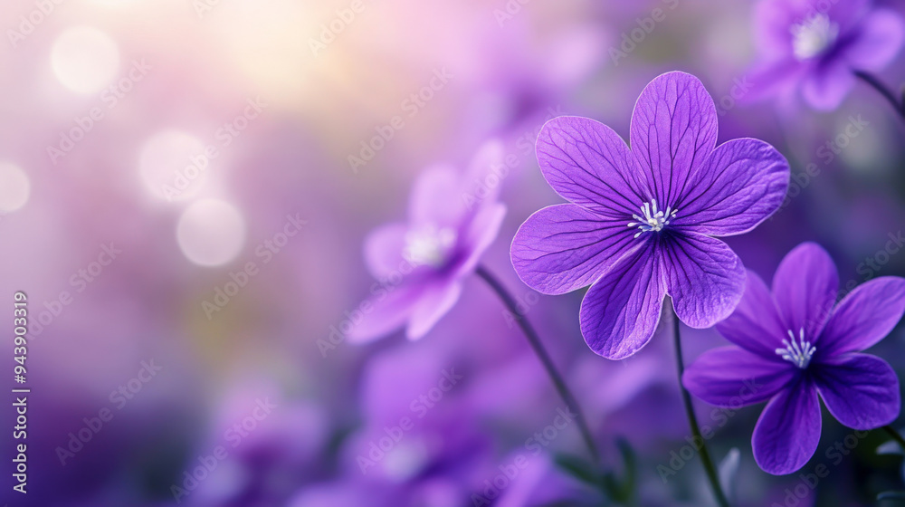 Violet flowers with a blurred background, focusing on a single bloom with ample space for text Violet flowers with a blurred background, focusing on a single bloom with ample space for text