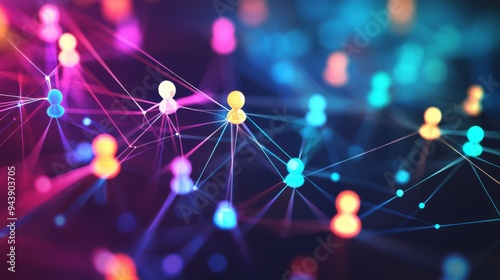 Abstract Network Connection Background with Neon Lights