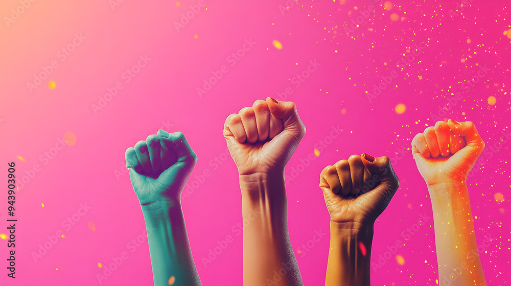 mujeres luchando y exigiendo sus derechos de justicia puño levantado en ...