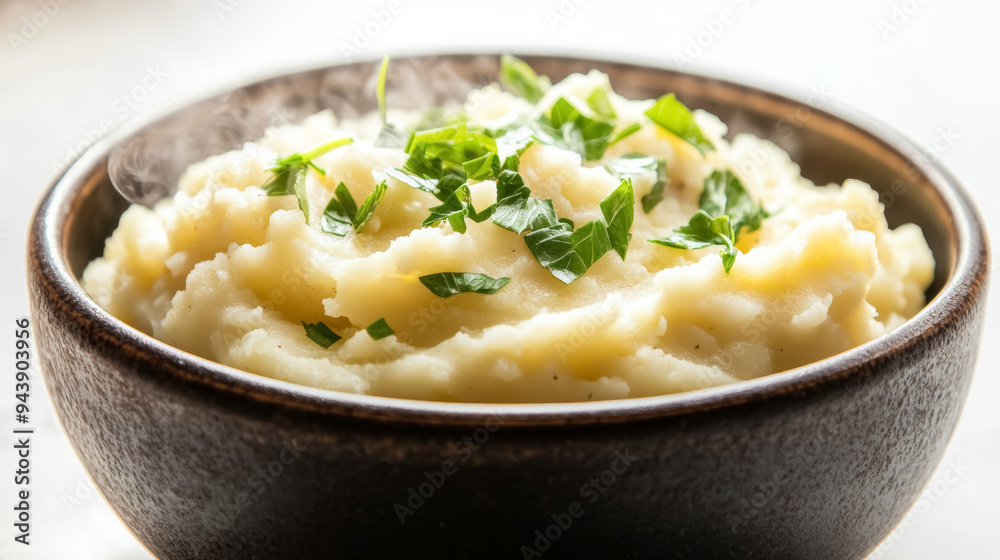 steaming hot bowl of creamy mashed potatoes with fresh herbs steaming hot bowl of creamy mashed potatoes with fresh herbs