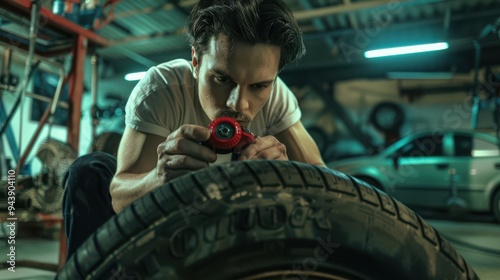 The Mechanic Inspecting Tire photo