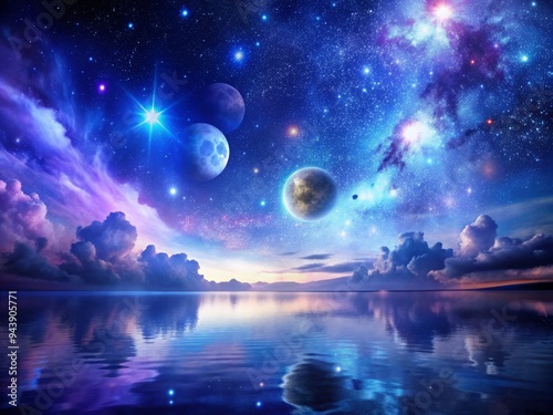 Celestial Expanse: Cosmic, Intergalactic, Sparkly, Deep Blues and Purples, Majestic. photo